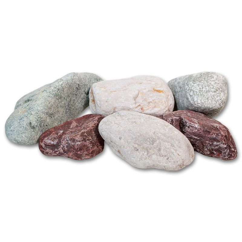 Камни для бани Банный микс Жадеит+Кварц+Яшма (20 кг, ведро, шлифованный)