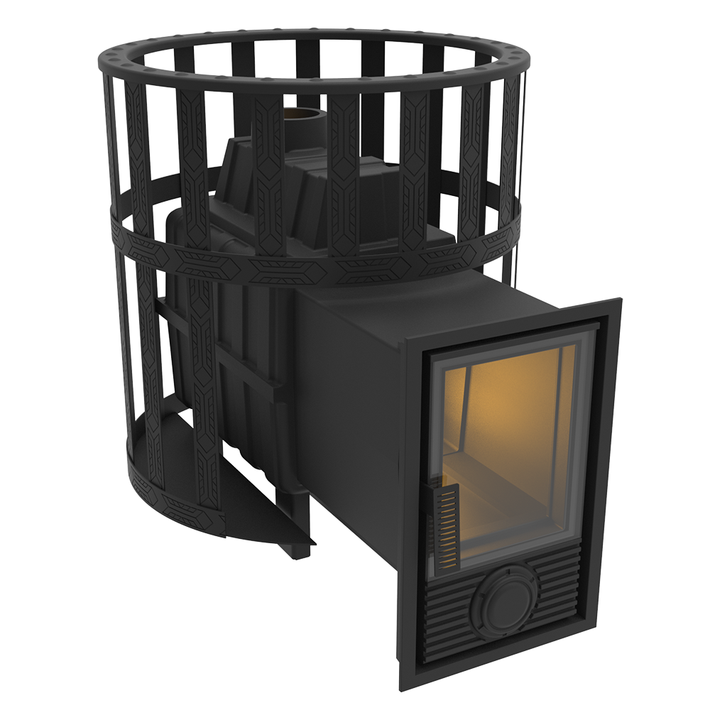 Печь-камин чугунная для бани "Воевода" 20 Д-2, сетчатый кожух