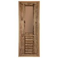 Дверь (липа) глухая состаренная со стеклом (бронза), 1800мм х 700мм, коробка (хвоя)